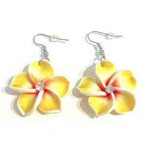 Yellow Frangipani Plumeria Flower Earrings